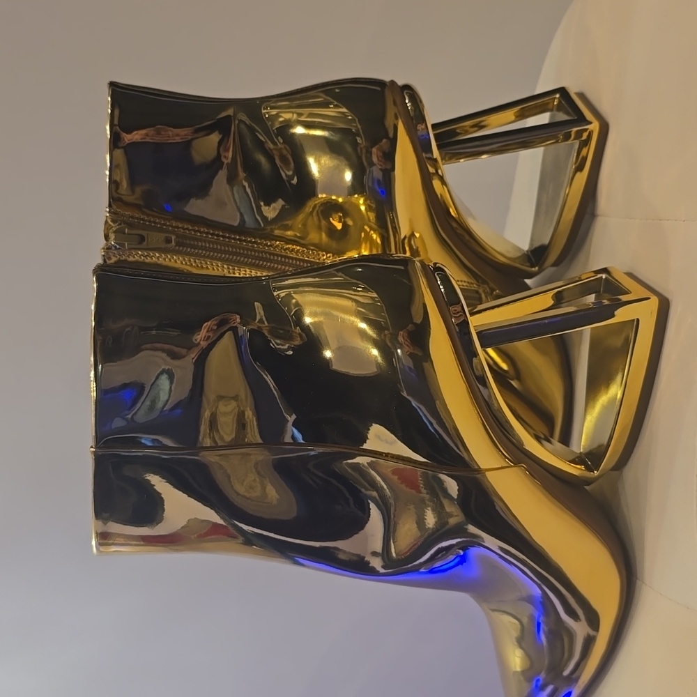 Metallic MIRROR GOLD Open Geometric Heel Boots GIANNI BINI STUIDO 54 DISCO RETRO
